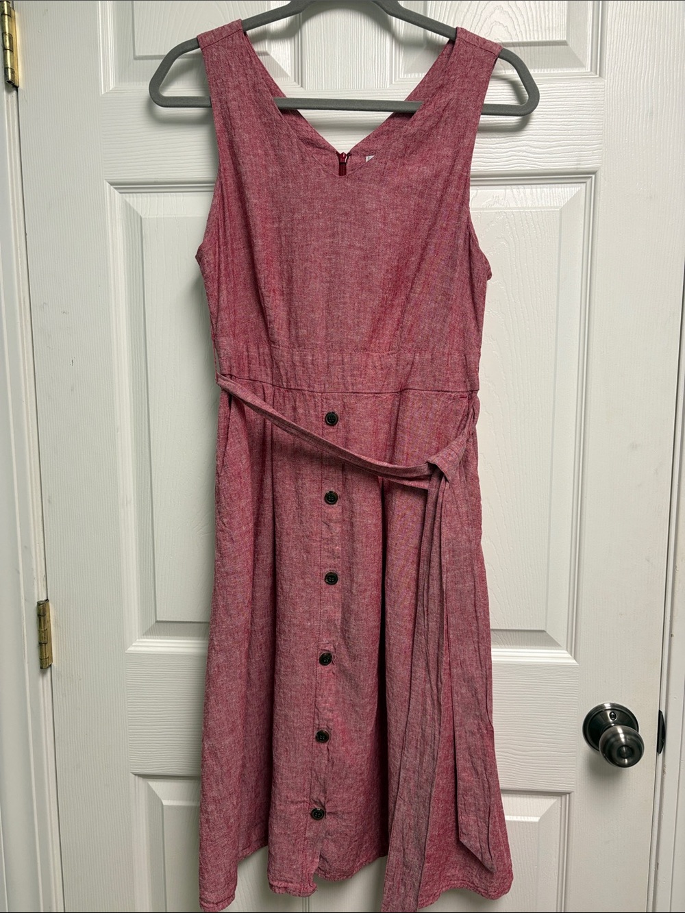 Christopher & Banks Heathered Red Midi Linen Blend Dress with Tie Waist Size 6